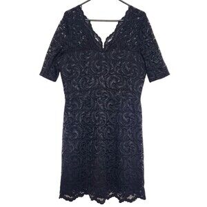 Garnet Hill Womens SZ 10 Lace Dress Short Sleeve Knee Length Lined Black
